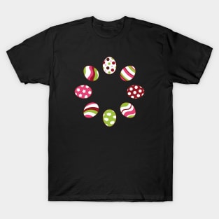 Eggs | Pink Green | Stripes | Dots | Clouds | Black T-Shirt